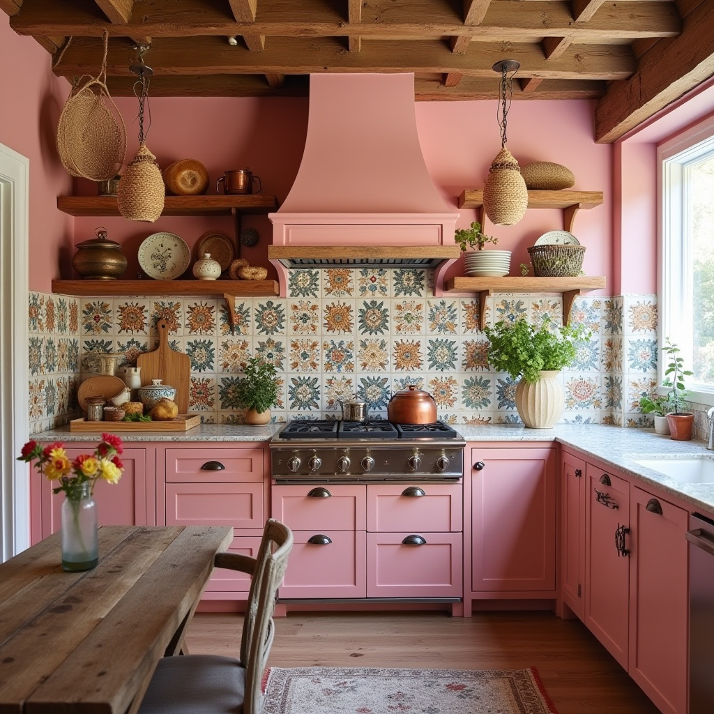 pink boho kitchen 3