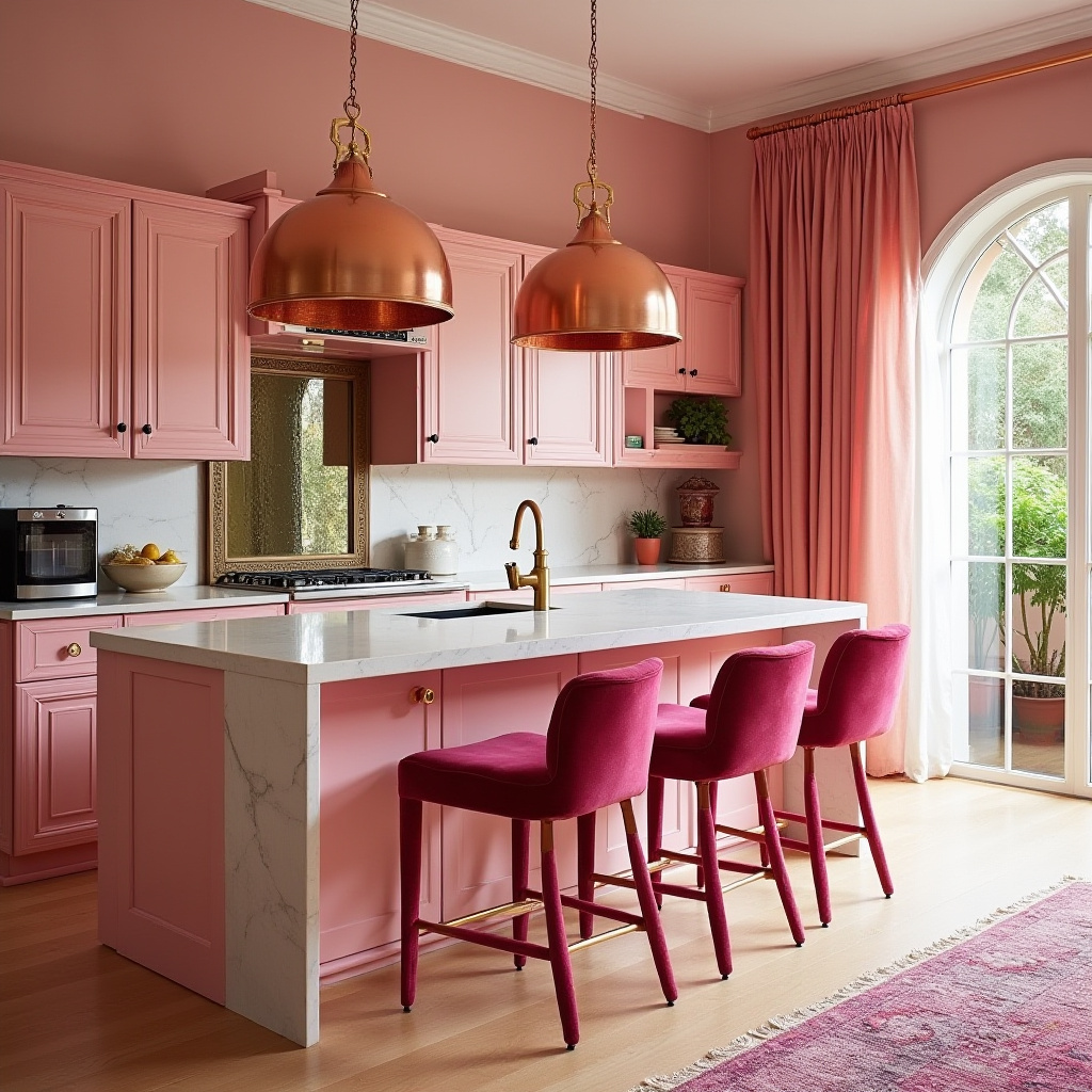 pink boho kitchen 31