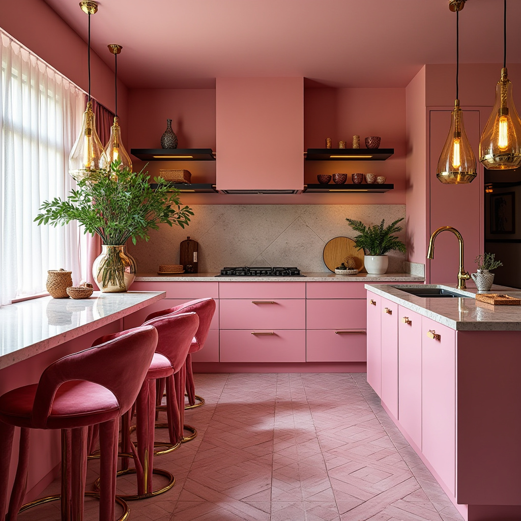 pink boho kitchen 32