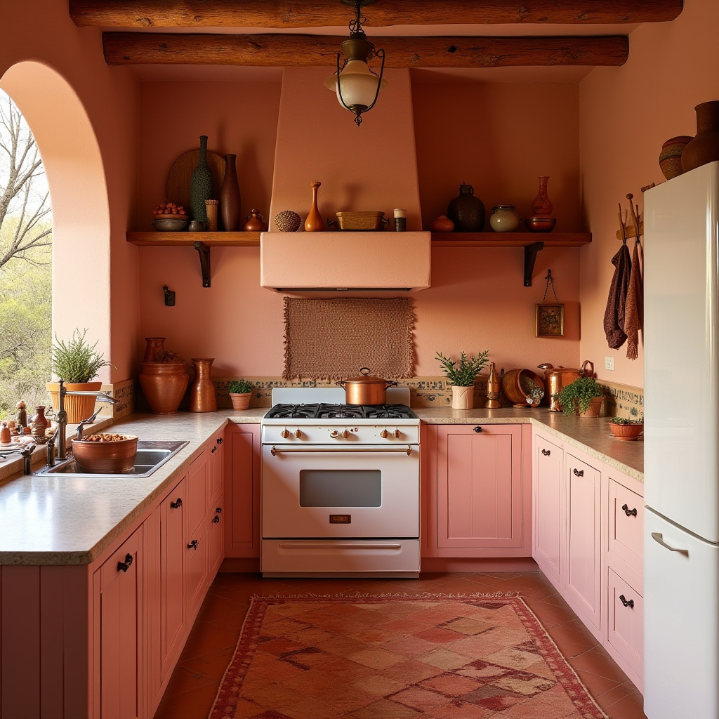 pink boho kitchen 33