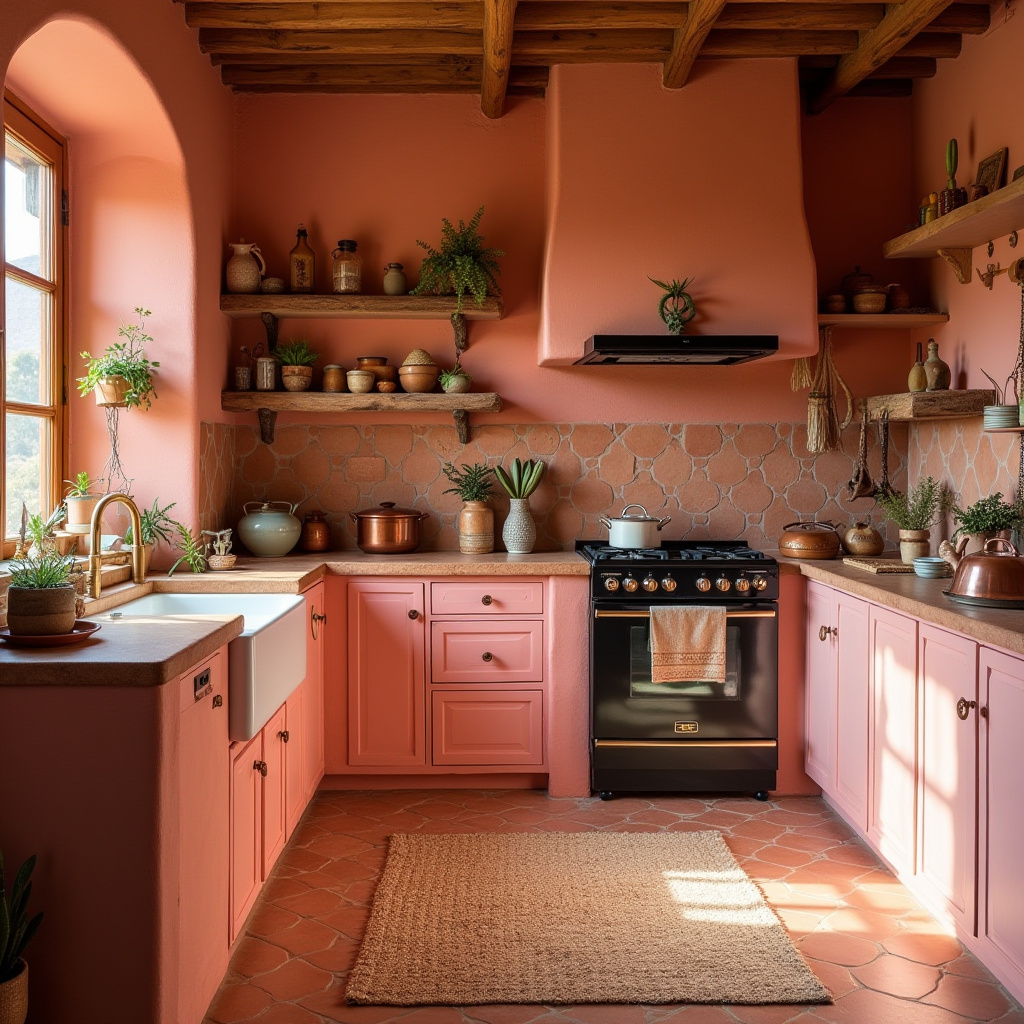 pink boho kitchen 34