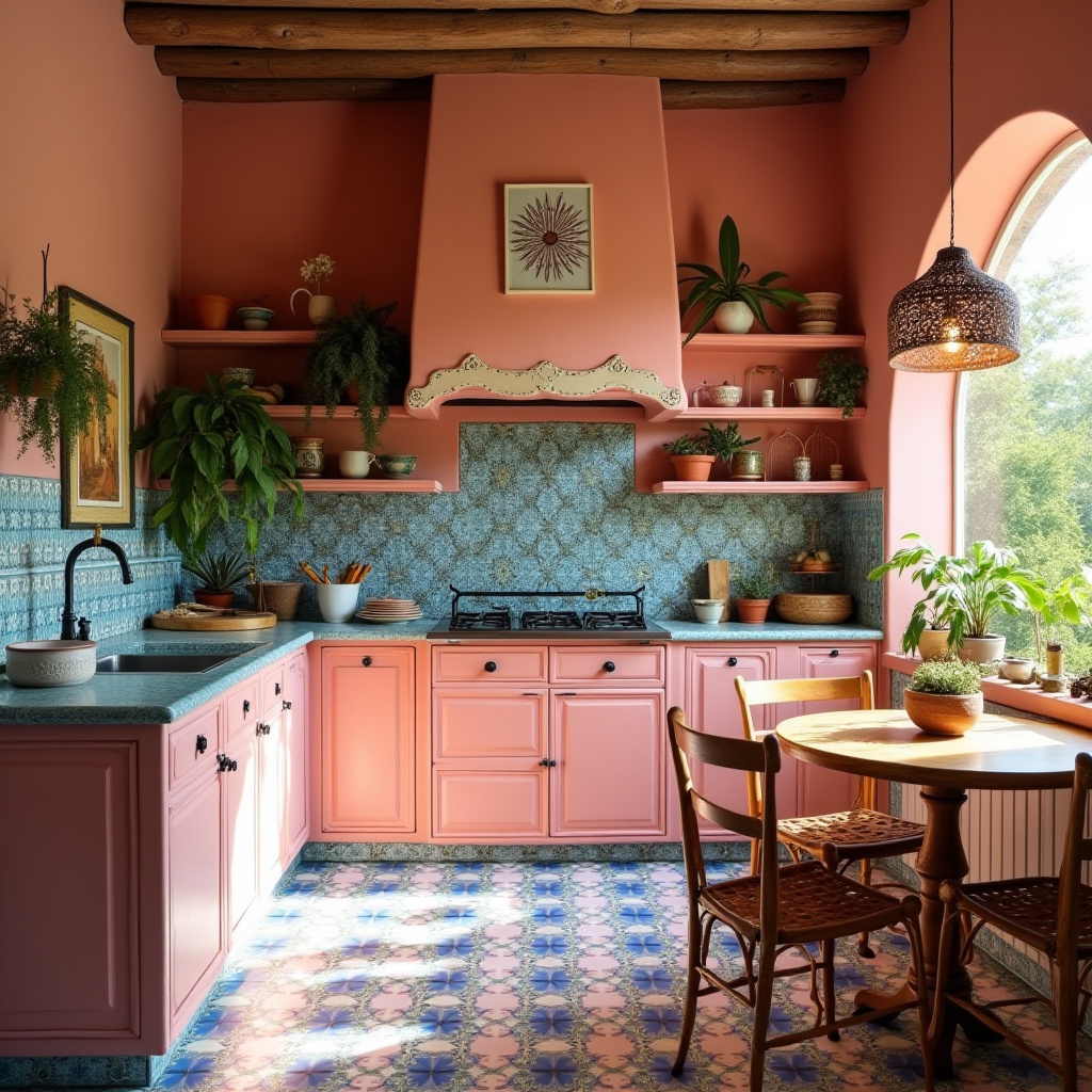 pink boho kitchen 37