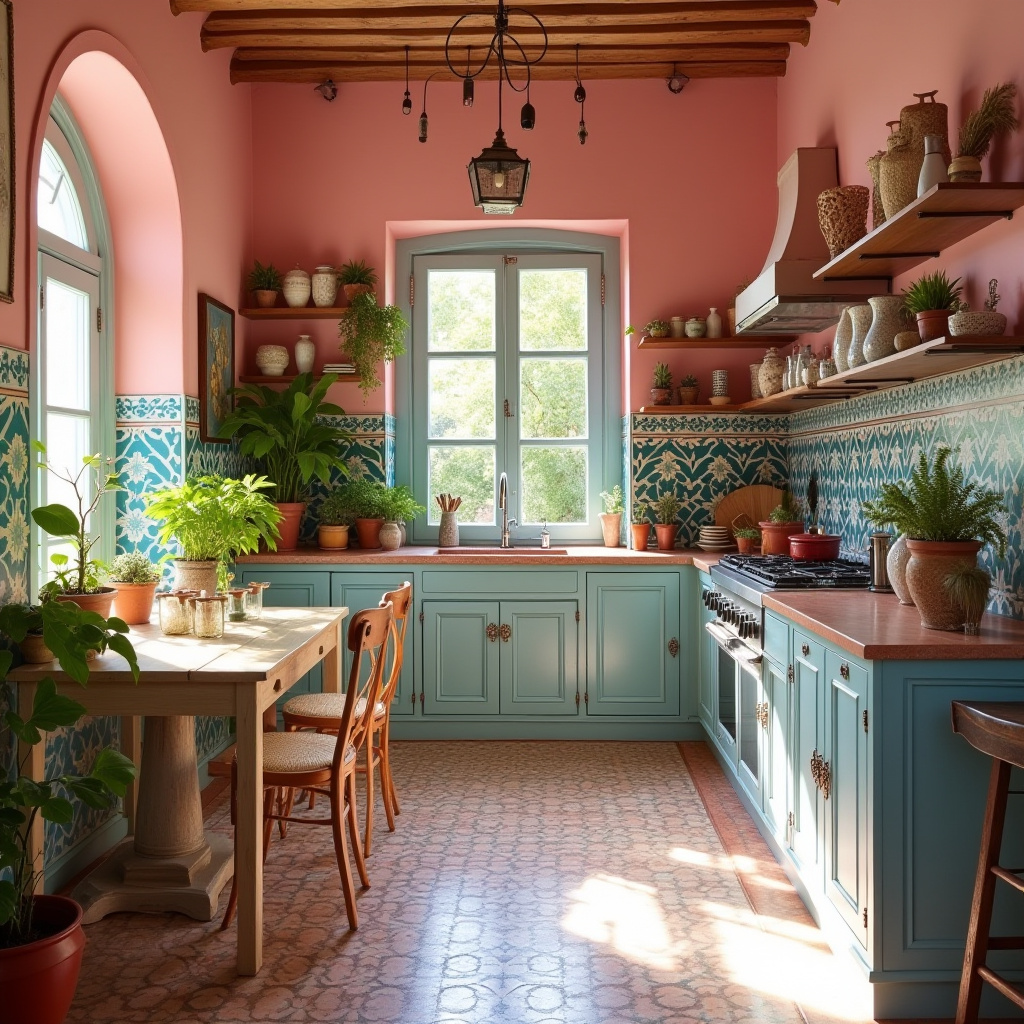 pink boho kitchen 38