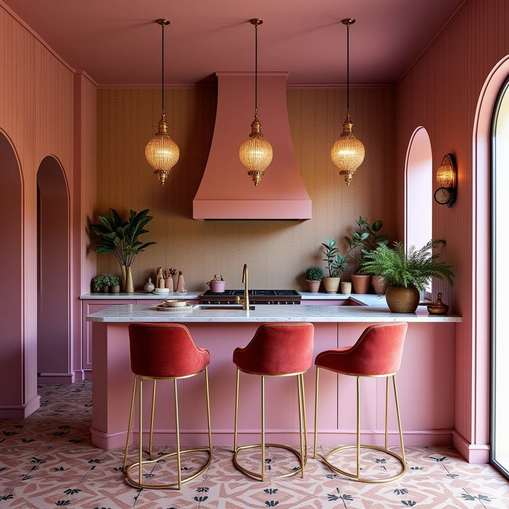 pink boho kitchen 39