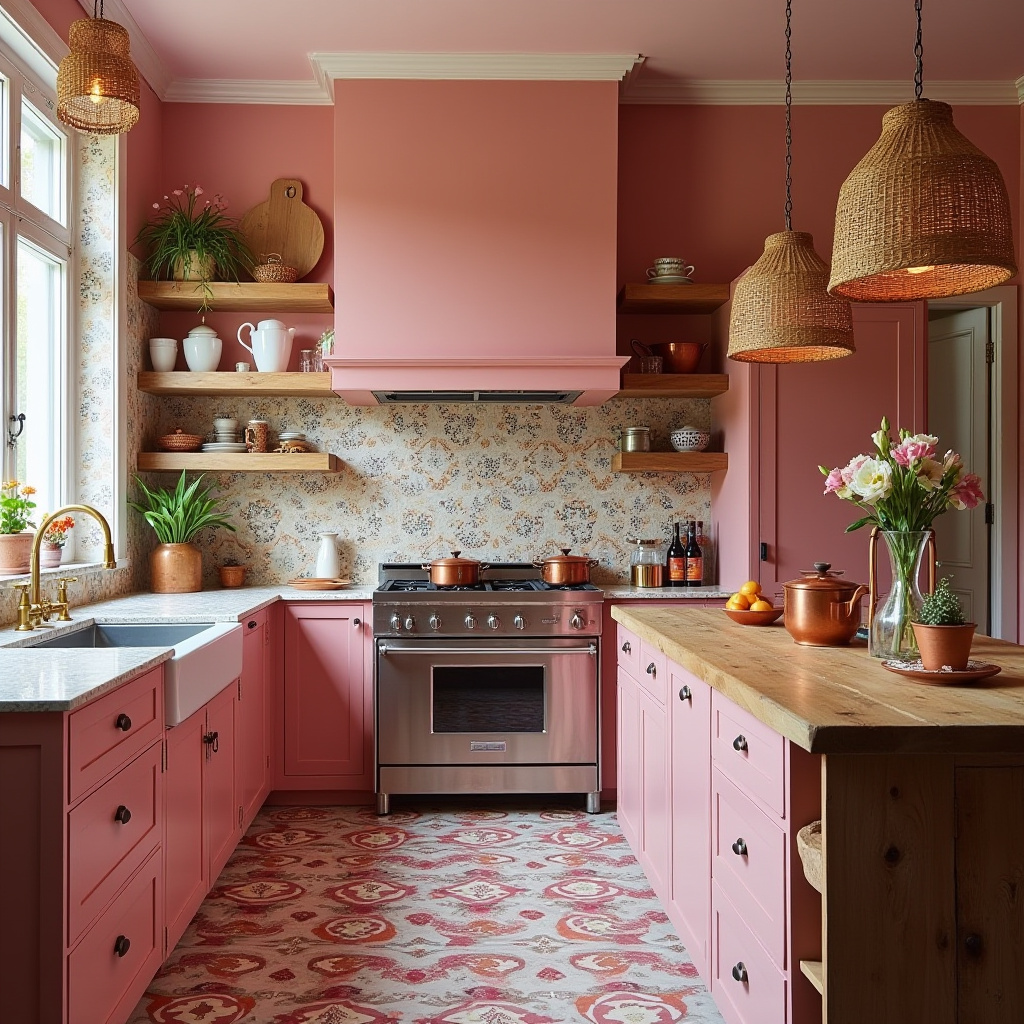 pink boho kitchen 4
