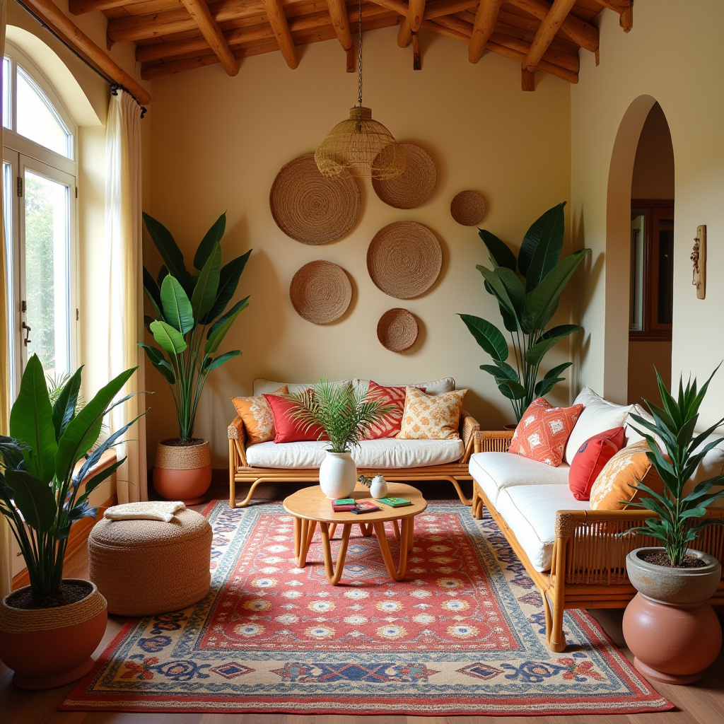 warm boho living room 33
