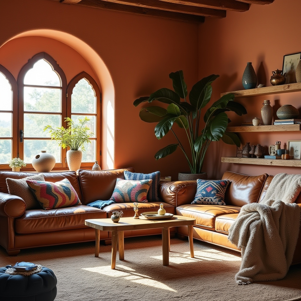 warm boho living room 8