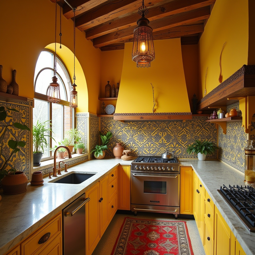 yellow boho kitchen 16