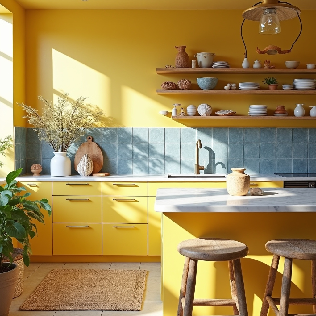 yellow boho kitchen 26