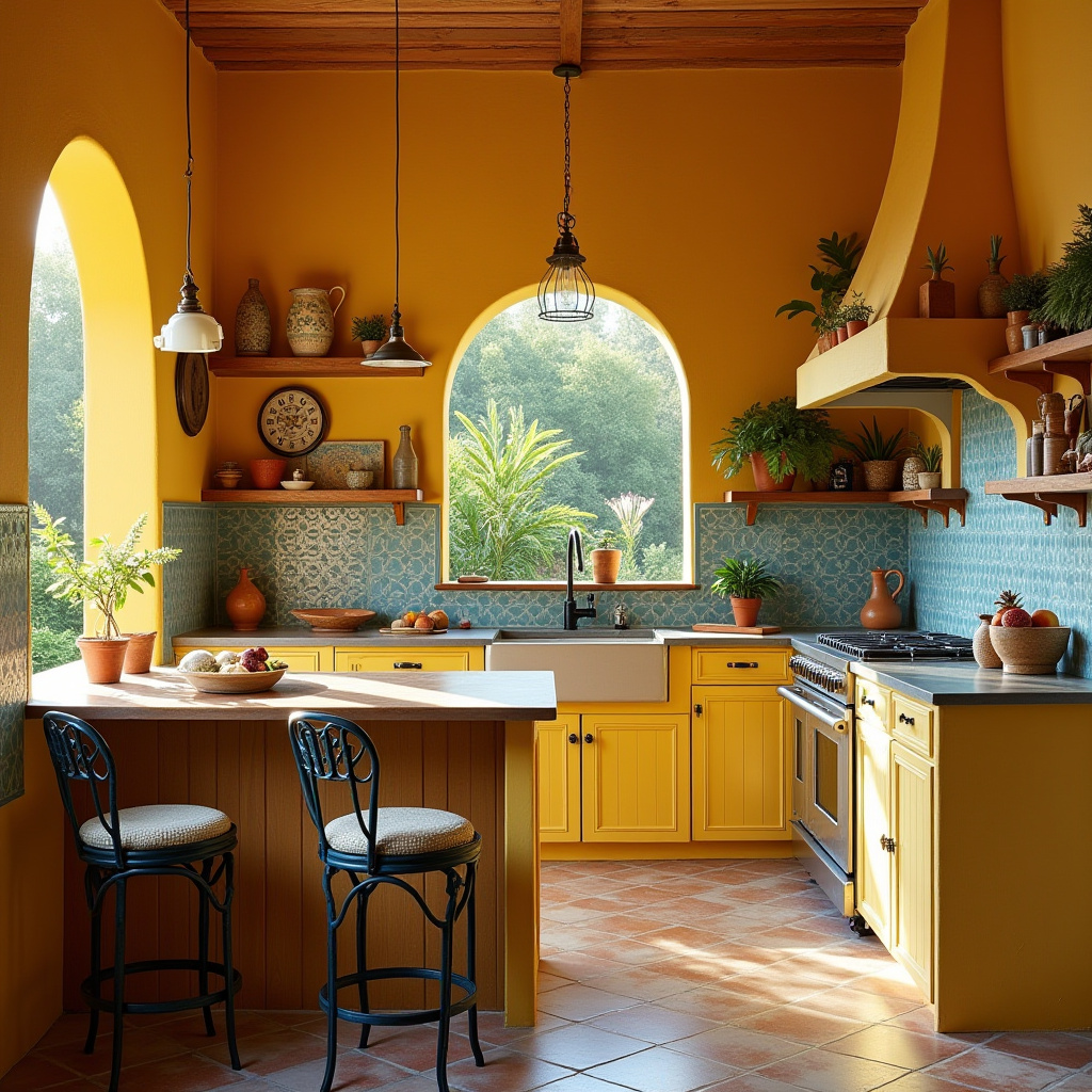 yellow boho kitchen 34