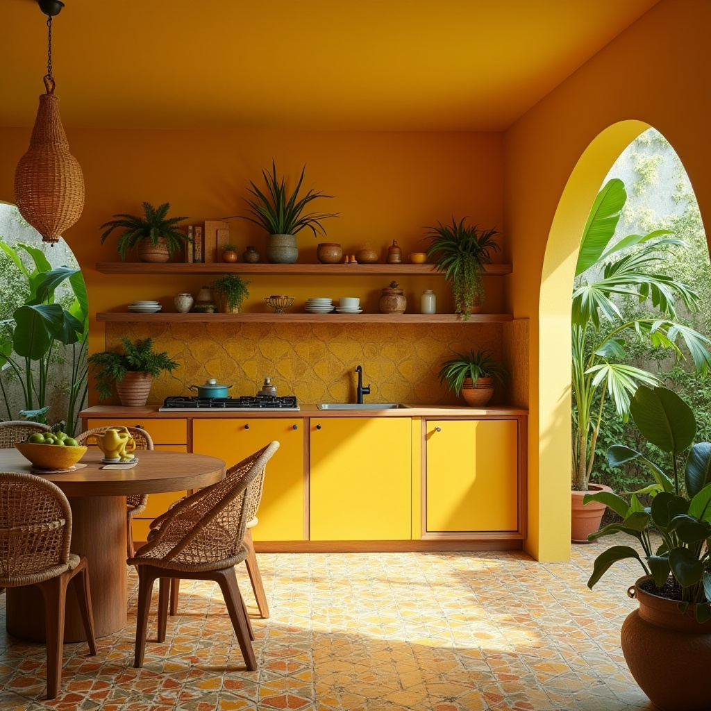 yellow boho kitchen 38